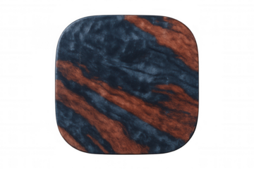 Featuring an empty rounded square marble slab showcasing a rich dark blue and brown texture, set against a transparent background