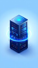 Server rack with glowing aura