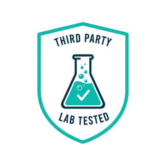 Third party lab tested quality assurance shield icon with flask symbol for certification vector