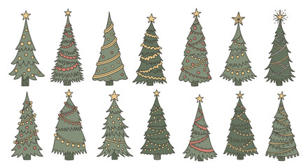 Obraz premium Festive Christmas tree illustrations perfect for holiday cards and seasonal designs