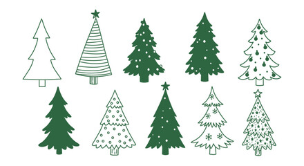 Festive hand-drawn Christmas tree illustrations for holiday cards and seasonal designs