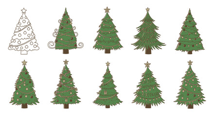 Festive Christmas trees adorned with ornaments and lights for holiday joy