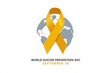 World suicide prevention day yellow ribbon on globe awareness