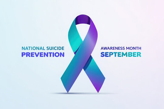 Teal and purple ribbon for national sexual assault prevention month in september - Powered by Adobe