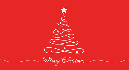 Elegant Merry Christmas greeting card with stylized tree on vibrant red background