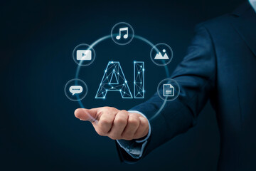 Digital human hand presenting artificial intelligence ai concept with connected data icons symbolizing future technology innovation and global connectivity