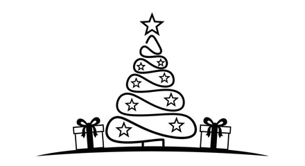 Minimalist Christmas tree with gifts, perfect for holiday greetings and designs © Muginandaru