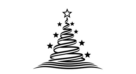 Elegant black and white Christmas tree design with stars for holiday greetings