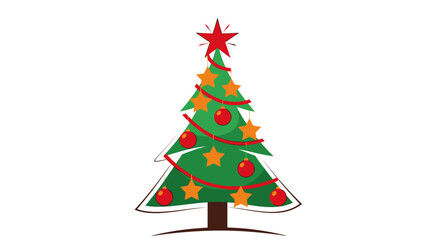 Festive Christmas tree illustration with ornaments, stars, and holiday cheer