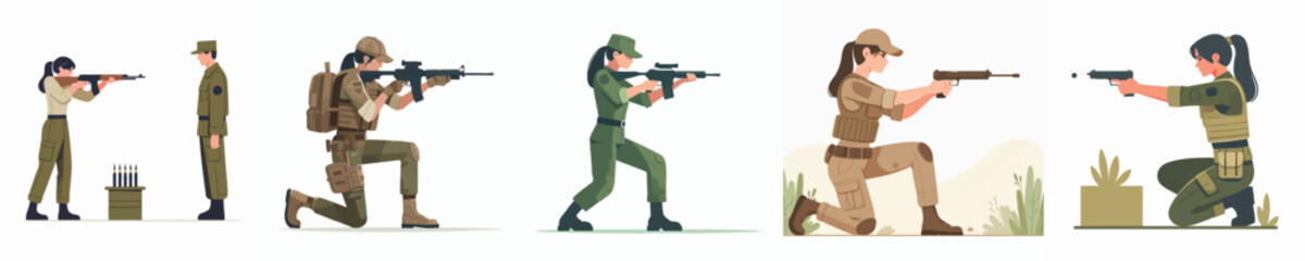 female soldier vector shooting