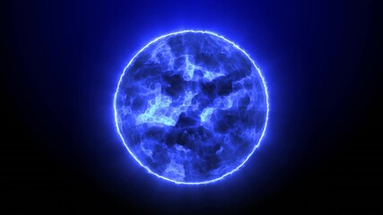 Futuristic blue energy sphere on black background. Pulsing neon core emits electric aura. 4K seamless loop at 60fps. Perfect for VJ visuals, tech intros, sci-fi design, and cyberpunk motion graphics. - Powered by Adobe