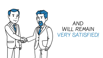 Vector Outline Illustration of Business Handshake in Whiteboard Sketch Style