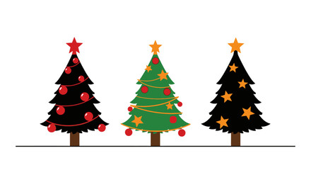 Festive Christmas trees decorated with ornaments and stars for holiday cheer