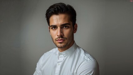 Obraz premium Confident Man in White Shirt, Studio Portrait