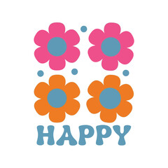 Retro floral pattern with happy text decorative element vintage style flower design vector