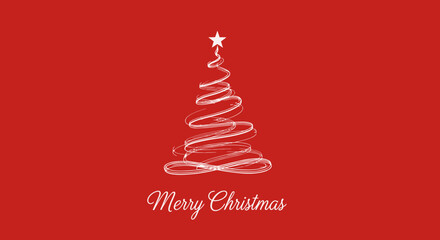 Elegant white Christmas tree design on red background with Merry Christmas text