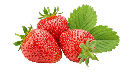 Isolated Three Strawberries with Leaves