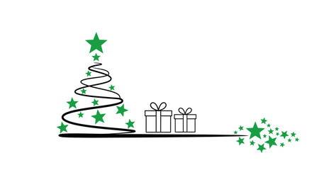 Festive Christmas tree and gifts design with green stars for holiday greetings © Muginandaru