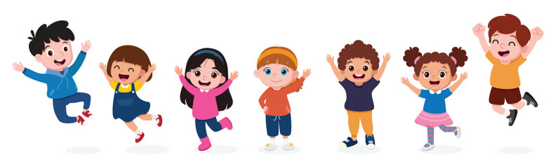 Happy Children, elementary or kindergarten kids, boys and girls of different race
