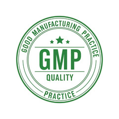 Gmp certified quality assurance seal for pharmaceutical manufacturing and healthcare standards vector