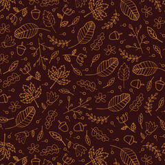 Seamless pattern with autumn Leaves, acorns and oak leaves for wallpaper, gift paper, pattern fills, textile, fall greeting cards. 