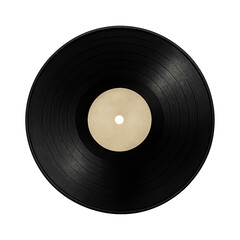 Vintage Black Vinyl Record with Blank Label on Transparent Background