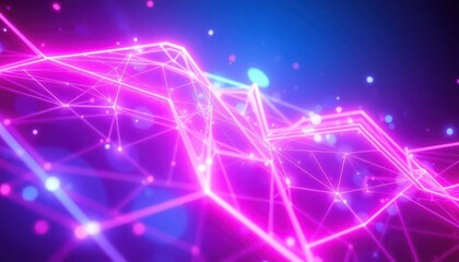 Vibrant neon pink and blue abstract network background, depicting digital data connections, technology, and futuristic concepts. Ideal for business, science, or cyber themes.
