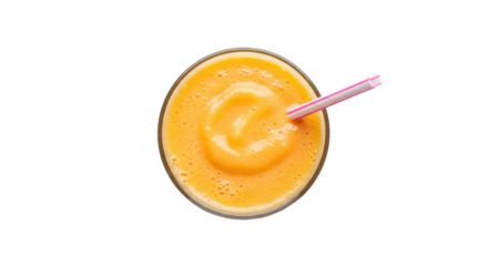Refreshing orange smoothie in a glass with a straw, set against a clean white background