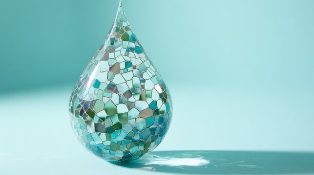 Water conservation sustainability large crystal droplet built from tiny rounded tiles mosaic