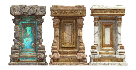 Fototapeta premium Detailed Ancient Architectural Pillars Set on Transparent Background