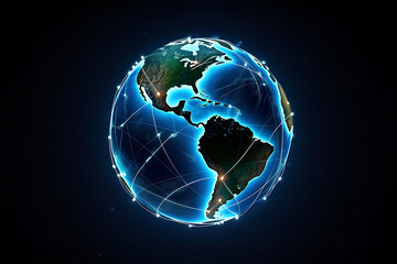 Digital globe with glowing network connections earth