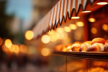 Obraz premium Vibrant bakery display featuring fresh pastries warm baked goods croissants muffins and delicious bakery treats in a modern bakery shop interior