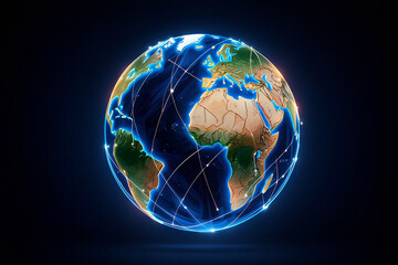 Digital globe with glowing network connections on dark background