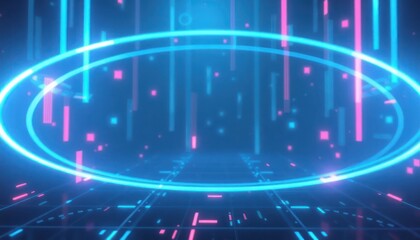 Futuristic digital background featuring glowing blue and pink neon lines and a grid, ideal for technology, data, virtual reality, and abstract concepts.