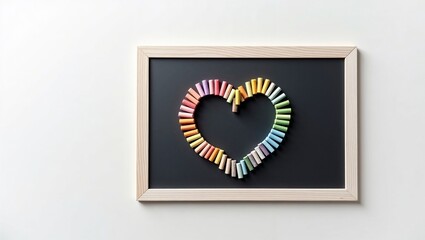 Heart shape made of colorful chalk on blackboard
