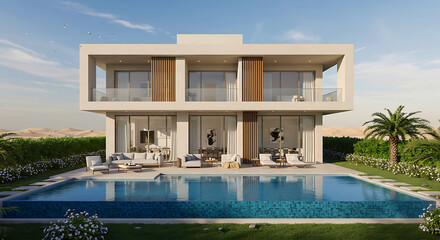 Luxury Dubai villa showcasing modern facade and elegant outdoor design