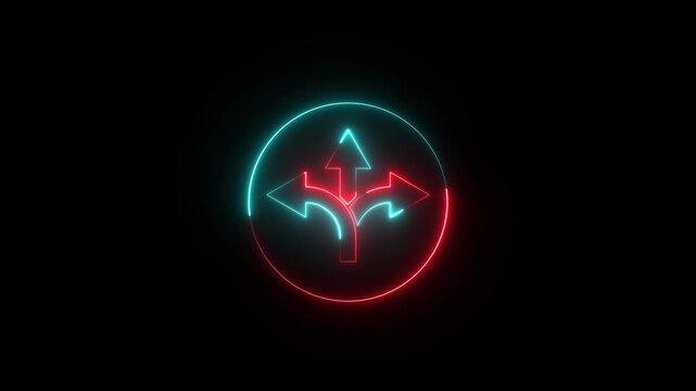Neon 3 side opportunity option arrow animation. Pointing Direction Arrow motion graphics. Arrow pointing to right, left, up 4k video footage.
