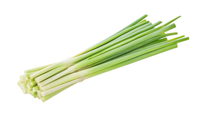 Fresh Green Leeks Stacked Neatly isolated on a Transparent or white Background