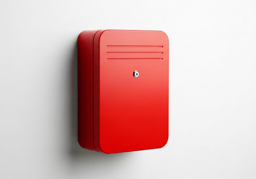 Red fire alarm box on white wall for emergency safety equipment and protection in office building safety - Powered by Adobe