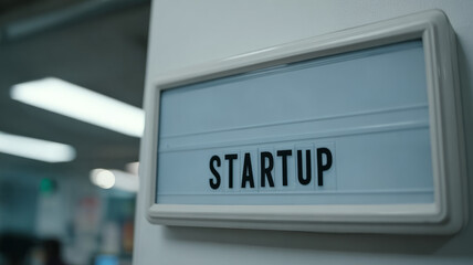 Startup sign in a modern office environment.