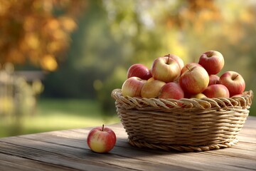 Harvest Season Brings Delicious Apples in a Woven Basket Outdoors