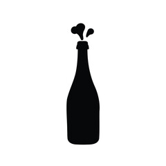Silhouette of an open champagne bottle with bubbles, celebration is starting