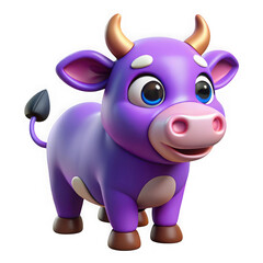 Naklejka premium 3d cute purple cartoon cow isolated on transparent background