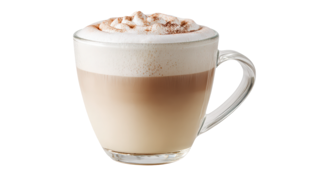Frothy Cappuccino in Clear Glass Cup isolated on a Transparent Background - Powered by Adobe