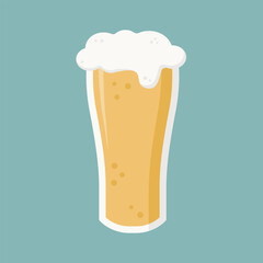 Flat vector illustration of a beer glass with foam on top. Minimalist style, isolated on background. Perfect for Oktoberfest, pub menu, or brewery design