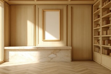 Sunlit, wooden library interior