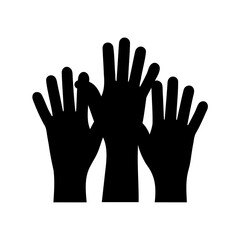 Obraz premium Silhouette of Three Hands Raised Upward, Symbolizing Support and Unity