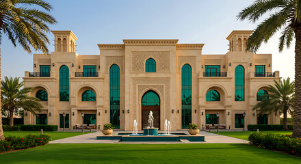 Obraz premium Magnificent Dubai mansion exterior blending tradition with contemporary design