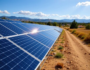 solar photovoltaic plant converting sunlight into electricity, using inverters to create alternating current, and supplying energy to local power grids for communities.