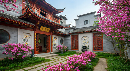 Fototapeta premium Charming China home exterior featuring cultural details and stylish architecture
